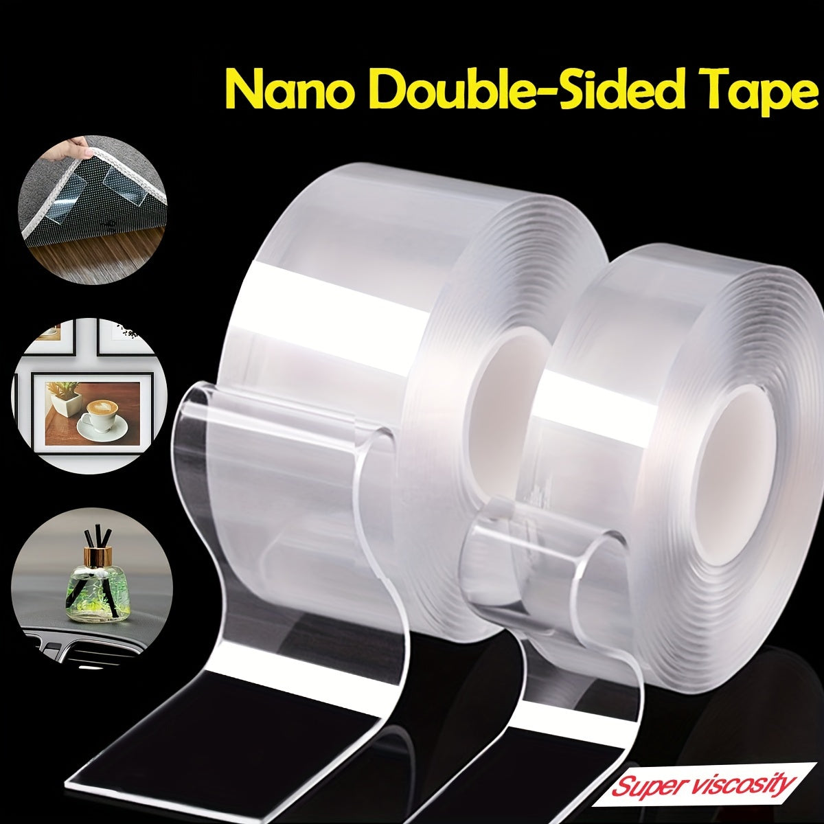 High-Viscosity Transparent Double-Sided Tape for Wall and Automotive Use, Traceless Strong Nano Acrylic Adhesive, High-Temperature Resistant, No Residue, Universal Magic Anti-Slip Sticker, Heavy-Duty Adhesive Tape
